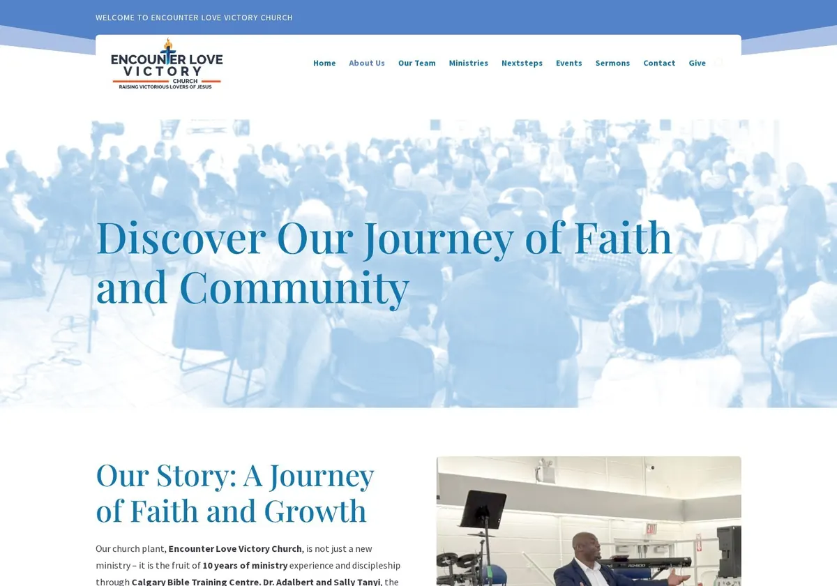 Encounter Love Victory Church about page, Airdrie church website design