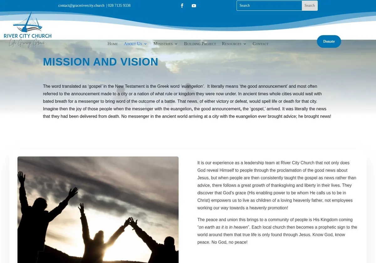 River City Church mission and vision page, church website design by an Airdrie web designer