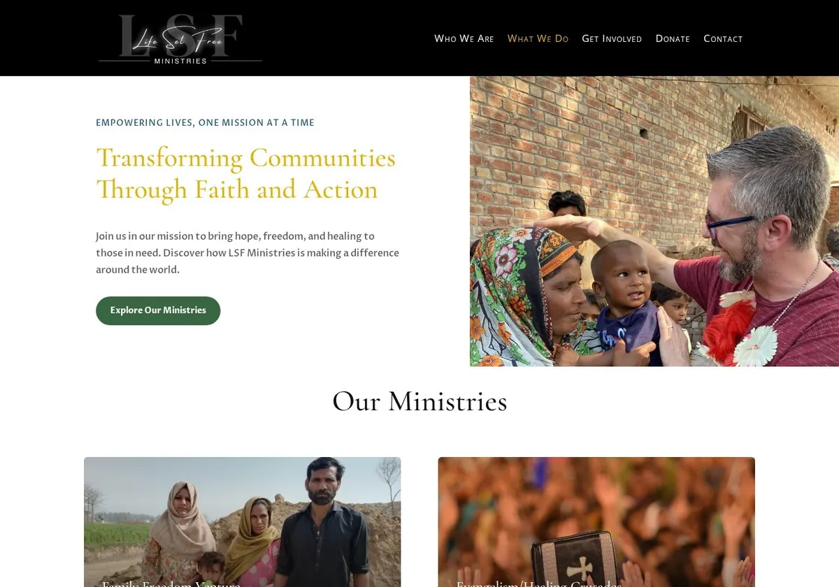 Life Set Free Ministries what we do page, Airdrie non-profit website design