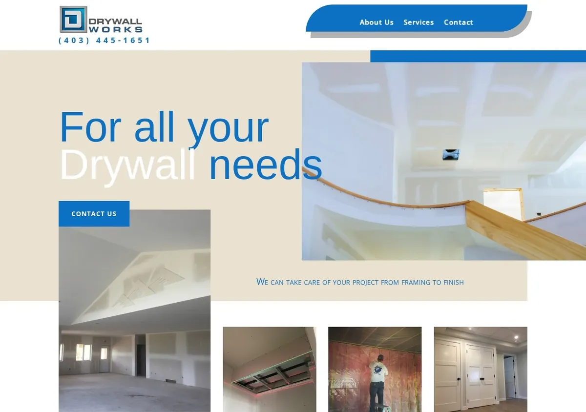 Drywall Works contractor website designed by Ravalak Web Solutions in Airdrie