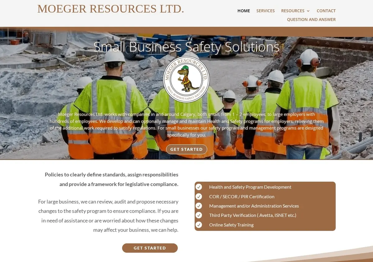Moeger Resources small business safety website designed by Ravalak Web Solutions in Airdrie