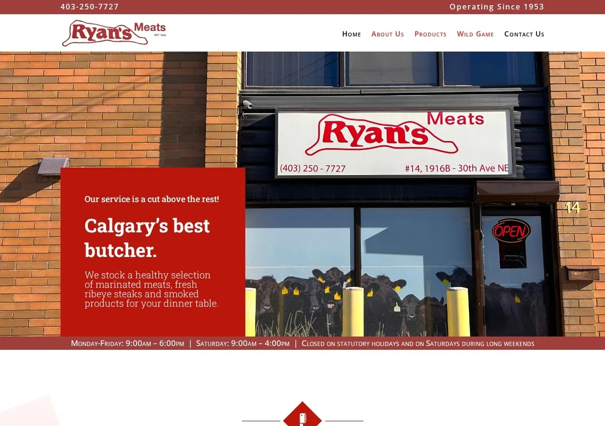 Ryan's Meats Calgary butcher shop website designed by Ravalak Web Solutions in Airdrie