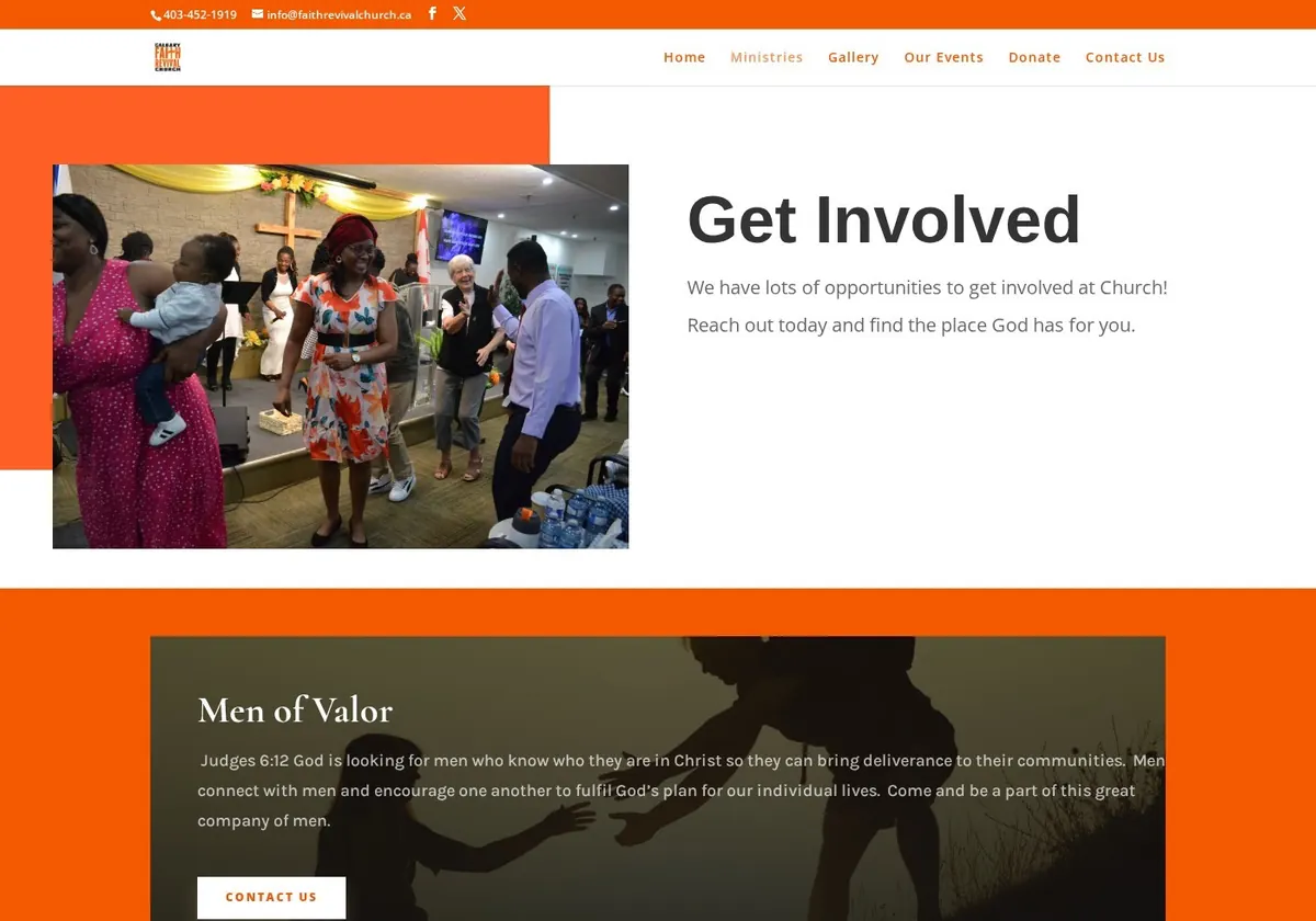 Faith Revival Church ministries page, Calgary church website design