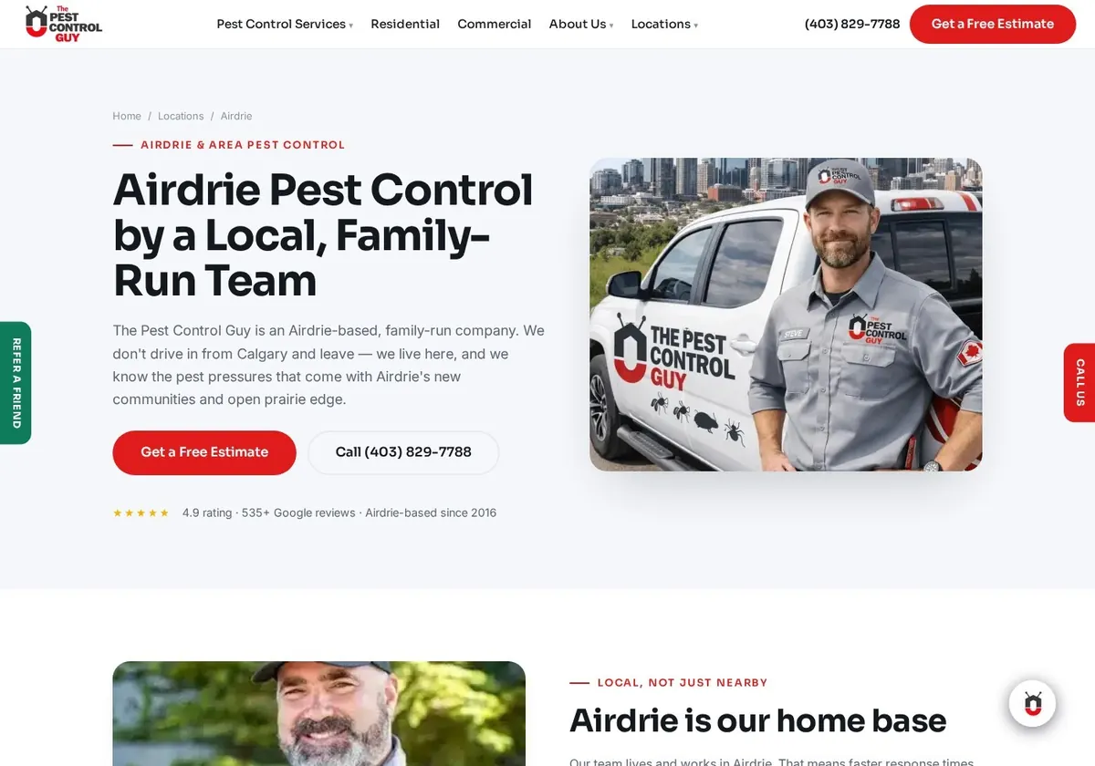 The Pest Control Guy Airdrie service page, Calgary pest control website design