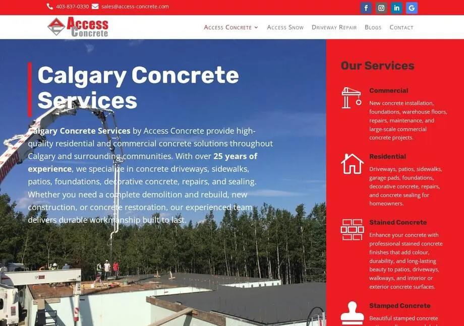 Access Concrete Repair Calgary website designed by Ravalak Web Solutions