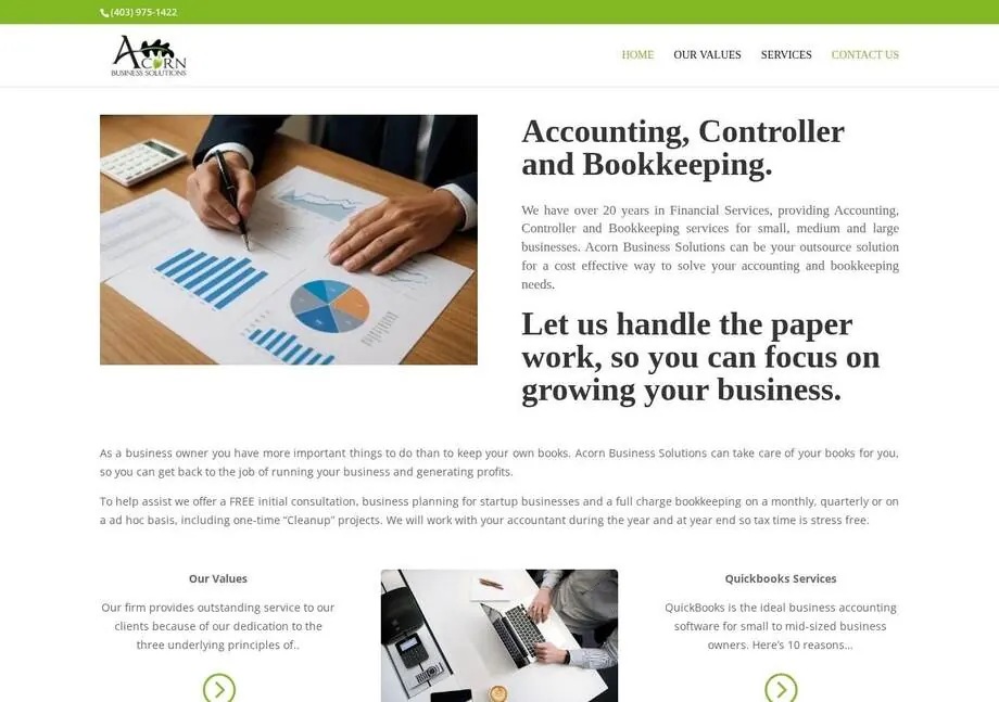 Acorn Business Solutions website designed by Ravalak Web Solutions