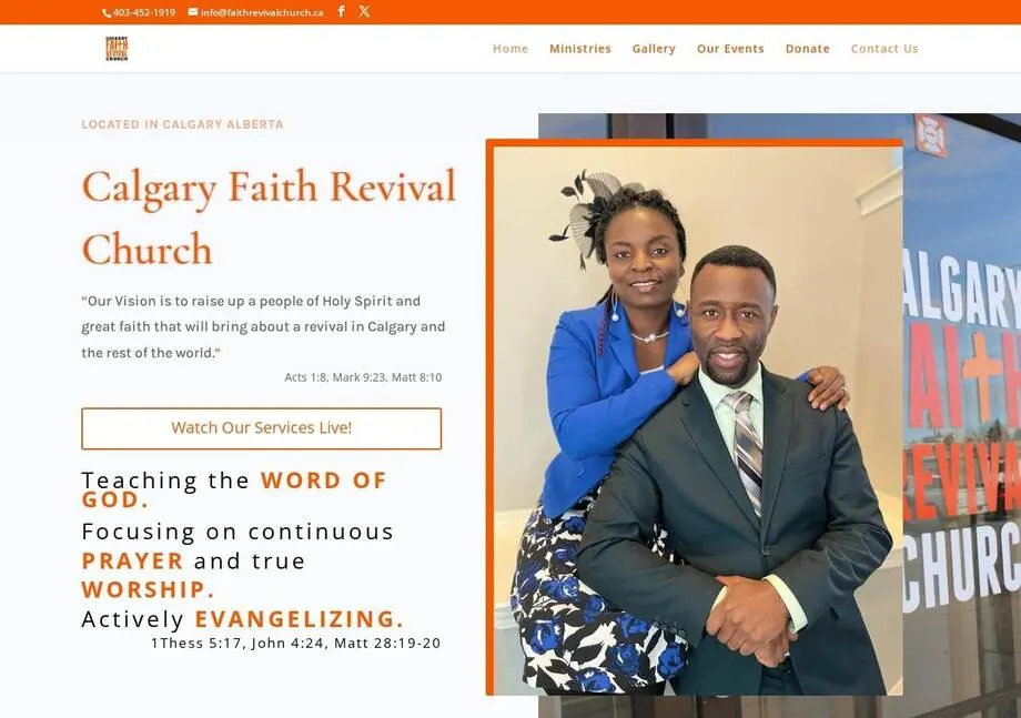Faith Revival Church Calgary website designed by Ravalak Web Solutions