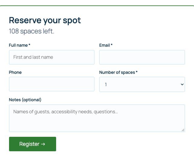 The signup form on an event page, in your own site design.